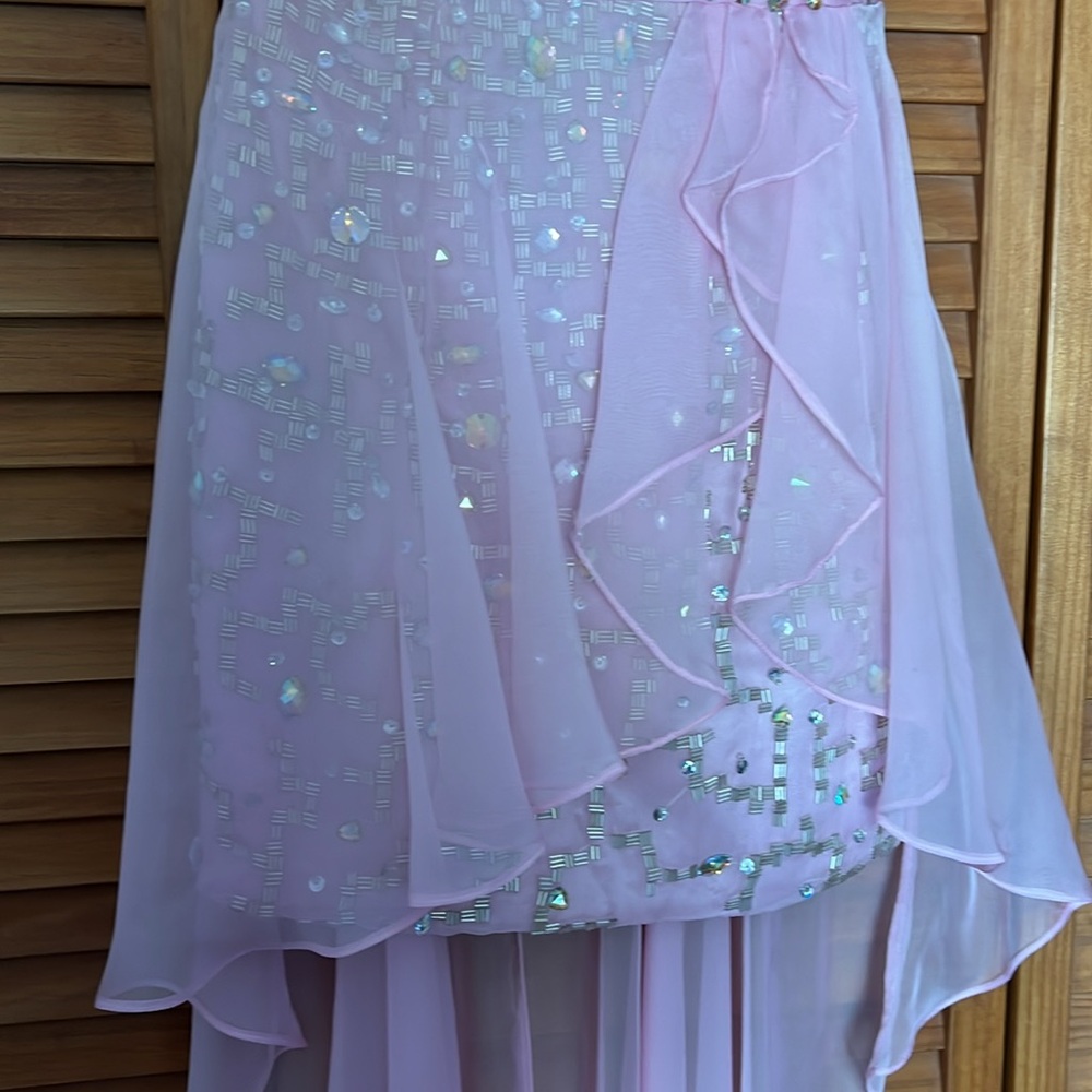 Glamorous Pink High Neck Ruffles Crystal Side Slit Prom Dress